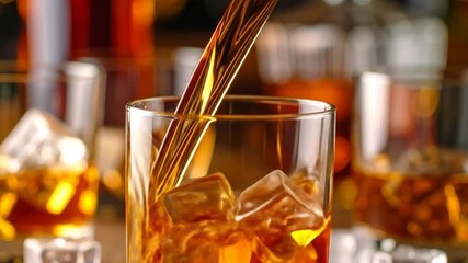 Whiskey pouring over ice - Powered by Adobe