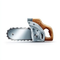 Powerful Chainsaw with Wooden Handle Isolated on White Background for Construction and Forestry Work