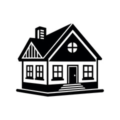 A simple and symmetrical silhouette of a charming family home with chimney