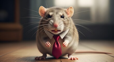 A dapper rat in a business attire, posing for a picture