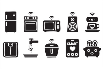 Modern household appliance icons set for smart cooking and digital lifestyle themes
