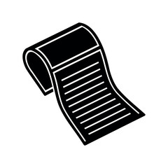Monochrome icon depicting a rolled paper sheet with printed horizontal lines