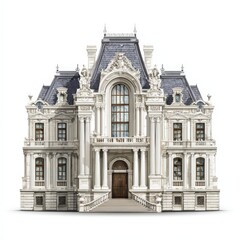 Naklejka premium Grand European Mansion Architectural Design White Stone Facade Columns Balconies