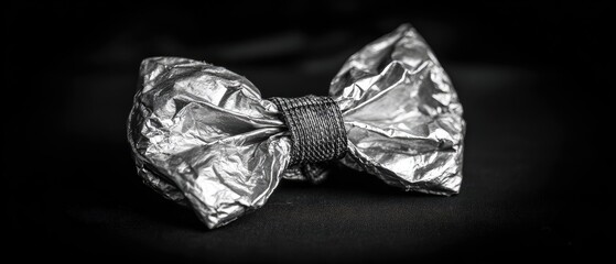 Silver foil bow tie on dark background