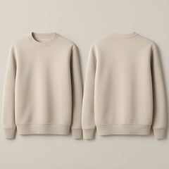 Beige Sweatshirt Mockup Front and Back View Isolated on Neutral Background.