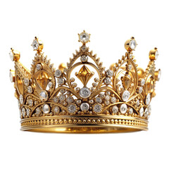 Fototapeta premium Ornate Golden Crown Adorned with Diamonds and Jewels on a Black Background