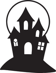 Haunted house with full moon silhouette vector, perfect for Halloween night, spooky design, and horror themes.
