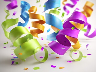 Colorful streamers and confetti, digitally rendered, with a festive, celebratory feel