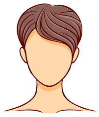 Stylized illustration of a person's head and shoulders with brown hair and no face