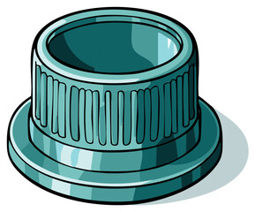 Vector illustration of a shiny teal ribbed ferrule or flanged bushing component