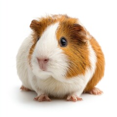 Cute guinea pig, sitting, front view, white background