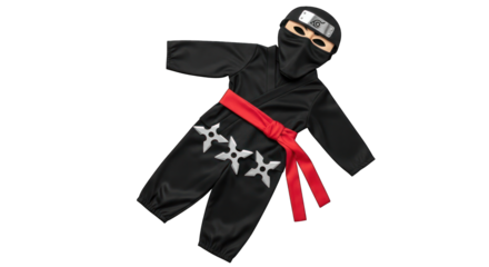 Child's ninja costume on black on transparent background