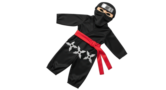 Child's ninja costume on black on transparent background