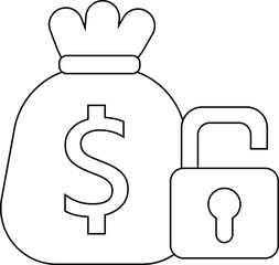 open padlock icon and dollar sack icon with white background