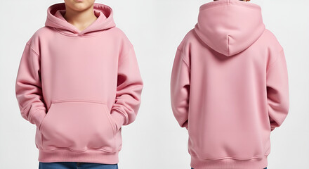 Pink Hooded Sweatshirt Front and Back Views on Model