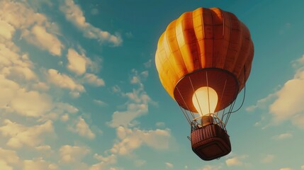 Fototapeta premium Hot Air Balloon Floating in Blue Sky with Clouds During Sunset