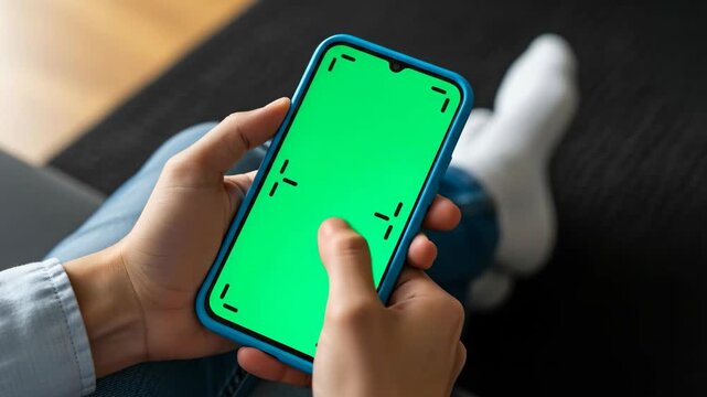 Smartphone Green Screen Mockup - Person Holding Mobile Device