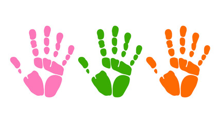 Colorful Handprints Pink, Green, Orange - Childs Hands, Art, Design Element