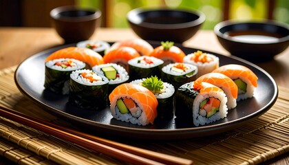 Sushi platter with various rolls