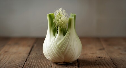 A Bulbous Creation. Verdant Stems and Delicate Filaments on Weathered Wood.