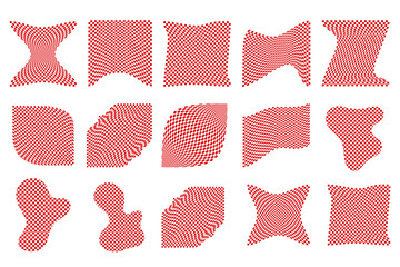 Set of Distorted checkered pattern, seamless checkered pattern