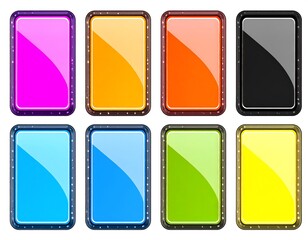 Colorful rectangular signs with glossy surfaces