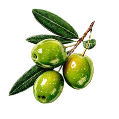 Obraz premium Green olives with leaves. on white background
