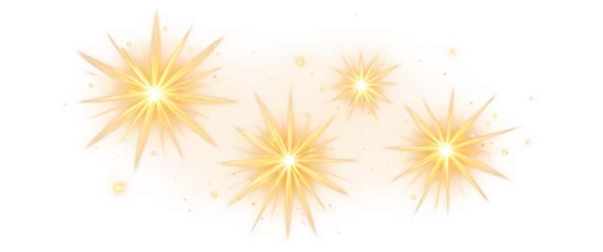 Bright golden starburst explosion with sparkling light particles against a dark background