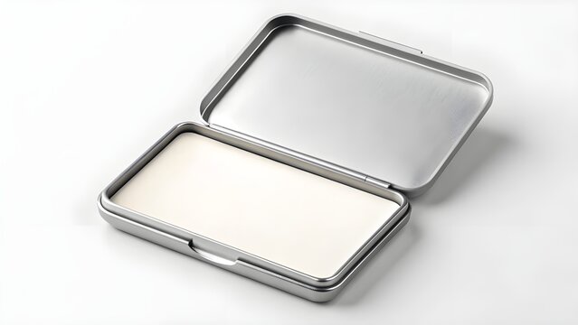 Open Metal Eye Shadow Palette Tin Mockup on Clean Surface &ndash; Blank Cosmetic Packaging Design for Makeup Branding, Beauty Marketing, Luxury Product Advertising and Professional Display