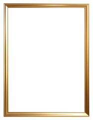 Rectangular gold picture frame with minimal design isolated on transparent background