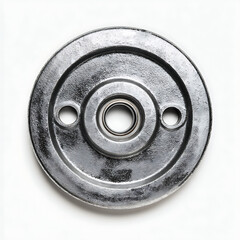 Obraz premium Round metal weight plate with holes isolated on white background