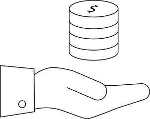 icon of a hand carrying a stack of dollar coins icon with a white background