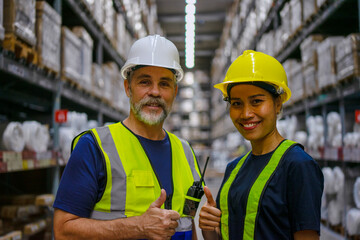 Logistics employees are working warehouse.