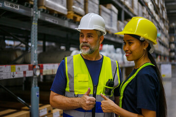 Logistics employees are working warehouse.
