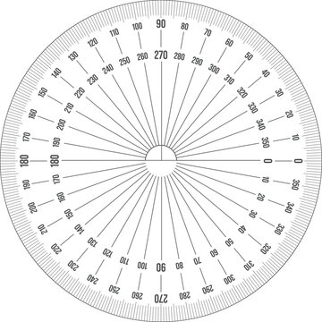 360 Degree Protractor &ndash; Full Circle Angle Measuring Tool Vector Illustration