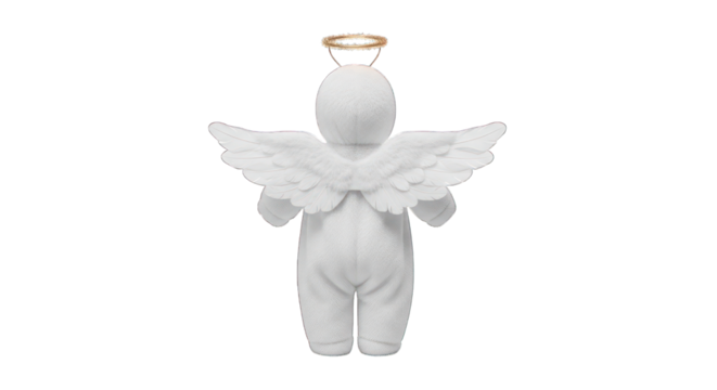 Angelic figure with wings halo on transparent background