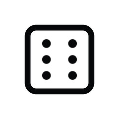 A simple black die with six dots arranged in two columns. Editable stroke. Vector icon illustration