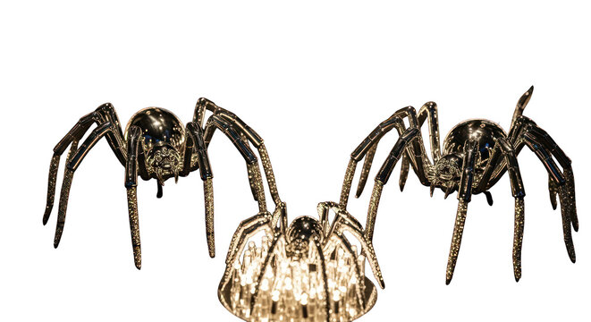 Three decorative spider figures on transparent background