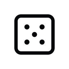 Blacklined square with rounded edges features 5 black dots like a die showing the number 5. Editable stroke. Vector icon illustration