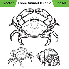 Collection of Crab Poses as a Powerful Vector Line Art Set