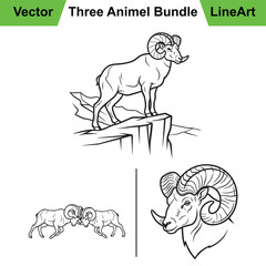 Three Unique Ram Poses as a Minimalist Line Art Collection