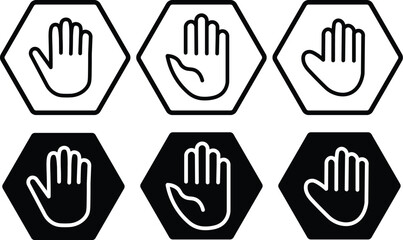 hand stop icon set. Red and black stop sign with hand icon set, stop hand icon. vector png illustration.
