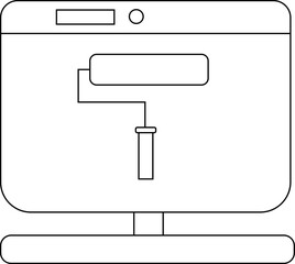 laptop monitor icon and paint roller icon with white background
