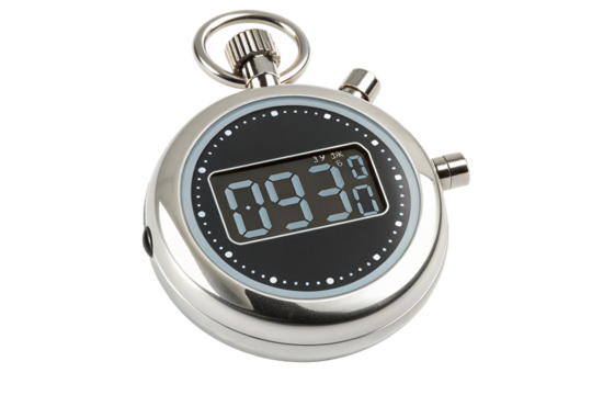 High precision digital stopwatch with polished metal casing for accurate timekeeping and sports - Powered by Adobe