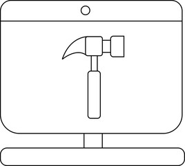 laptop monitor icon and hammer icon with white background