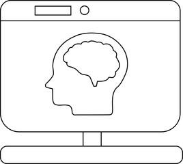 laptop monitor icon and head and brain icon with white background