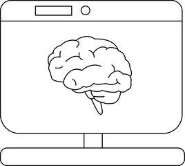 laptop monitor icon and brain icon with white background