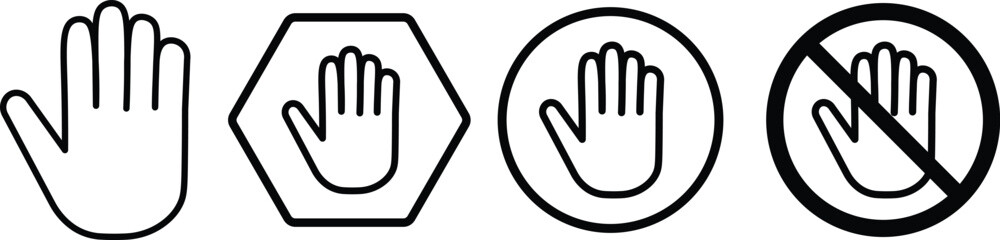 Fototapeta premium hand stop icon set. Red and black stop sign with hand icon set, stop hand icon. vector png illustration. 