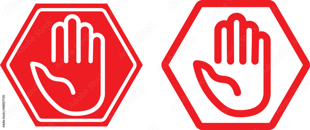 Canvas Prints red stop hand block octagon sign or adblock or do not enter or forbidden icon. red and black stop si
