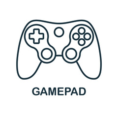 Gamepad outline showing a controller with directional pad circle button multibutton cluster and handles. Editable stroke. Vector icon illustration